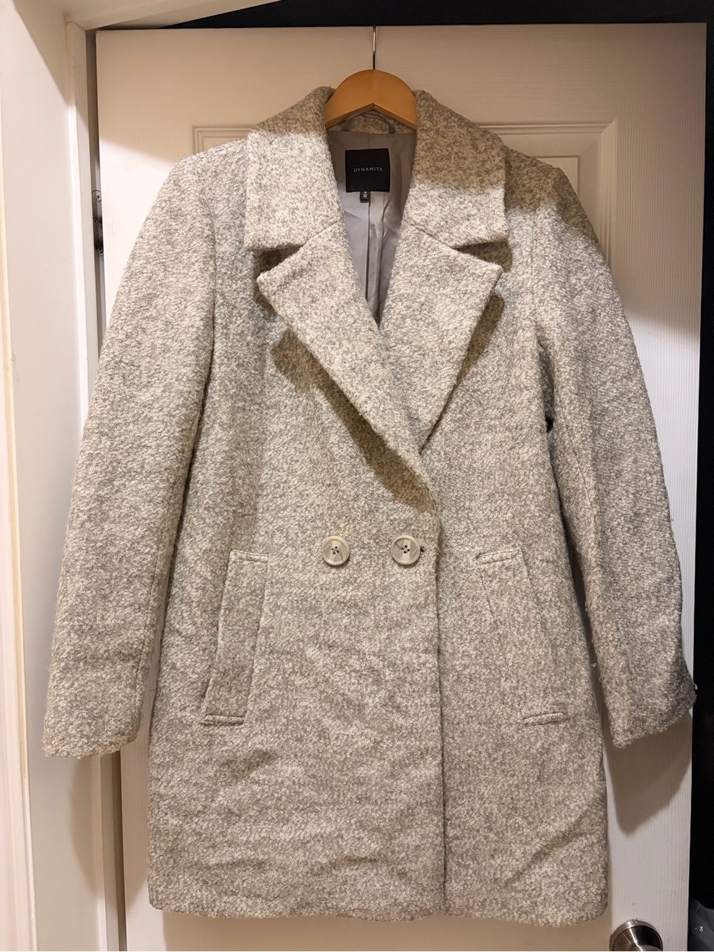Dynamite- Double-Breasted Wool Blend Coat - Light Gray
